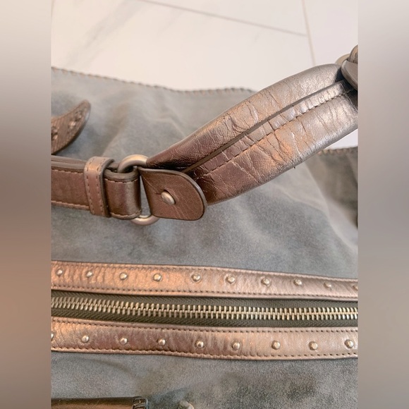 Ghurka Vintage Blue Suede Bag With Leather Trim and Front Pockets - Picture 8 of 13